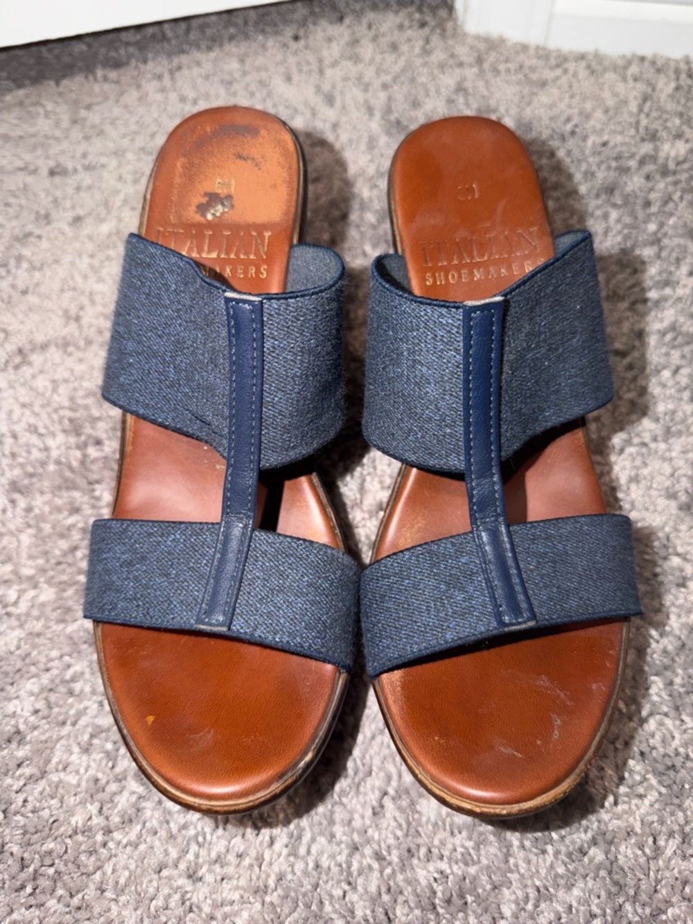 Italian Shoemakers Navy Denim Slide Sandals